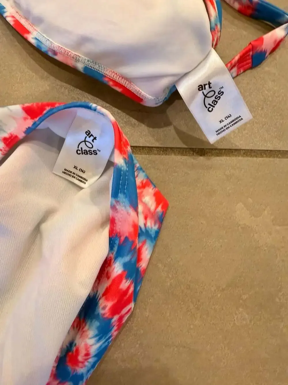 Art Class Girls Tie-Dye Bikini Set Red White and Blue